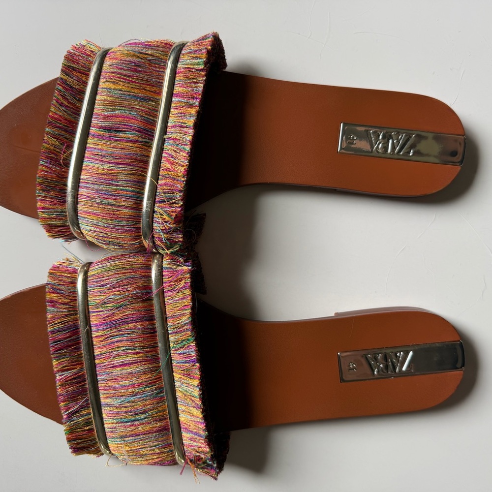 Zara Colorful Fringe Slide Sandals